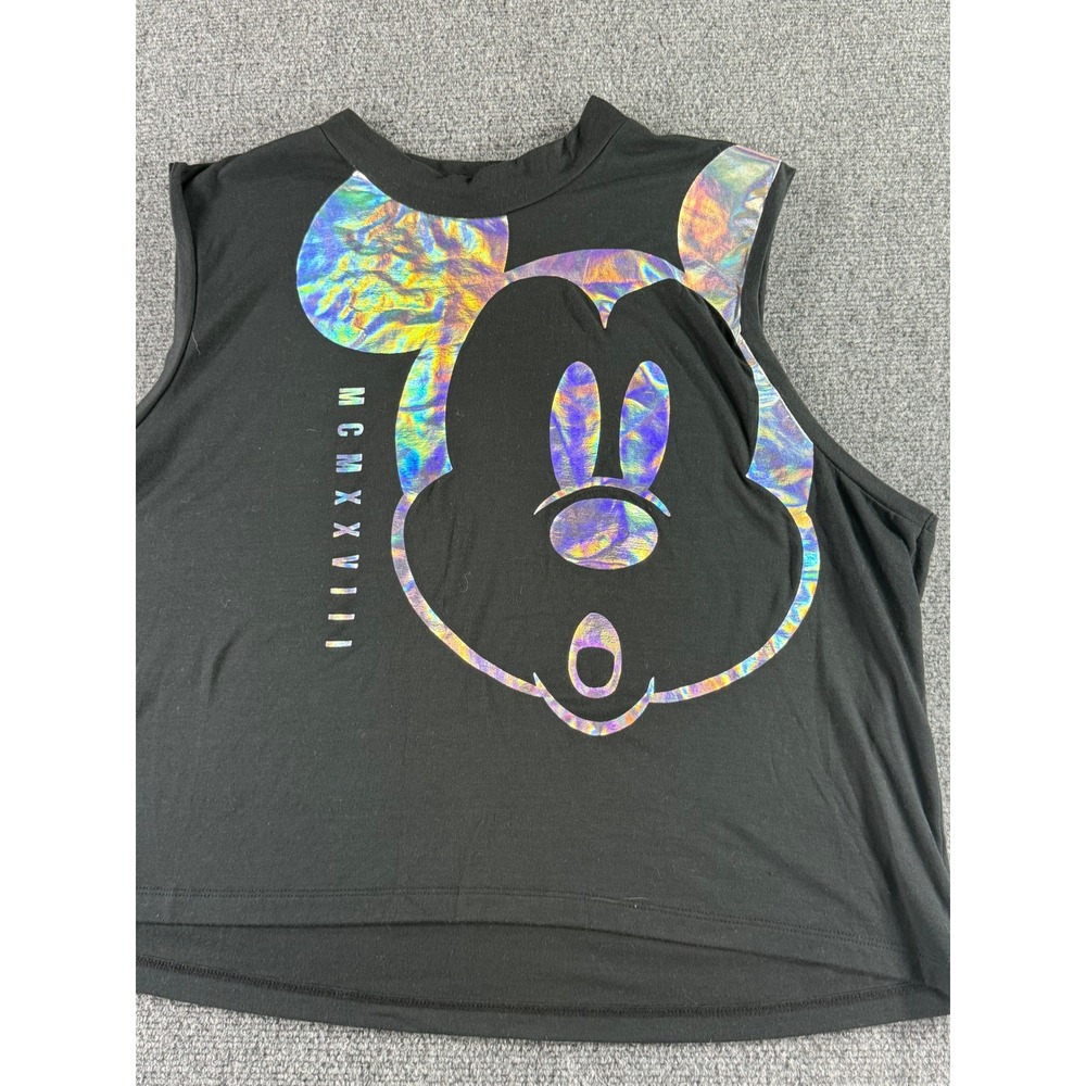 Disney Mickey‎ Mouse Holographic Iridescent Crop Muscle Tank Top Black 2X - Picture 3 of 6